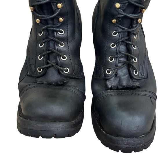 Nicks Handmade Boots Mens 9 FF Black Leather Logger Work Boots Cap Toe Kiltie main image 8